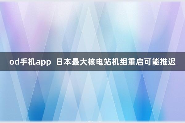 od手机app  日本最大核电站机组重启可能推迟