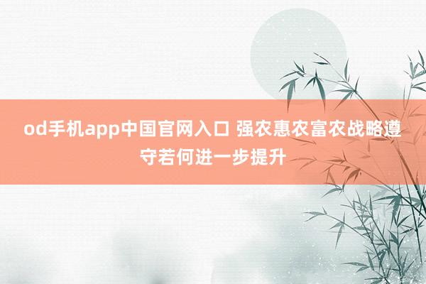 od手机app中国官网入口 强农惠农富农战略遵守若何进一步提升