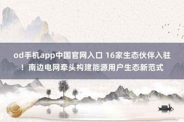 od手机app中国官网入口 16家生态伙伴入驻！南边电网牵头构建能源用户生态新范式