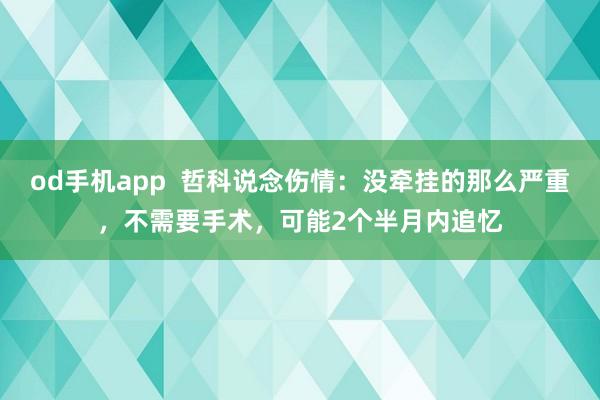 od手机app  哲科说念伤情：没牵挂的那么严重，不需要手术，可能2个半月内追忆