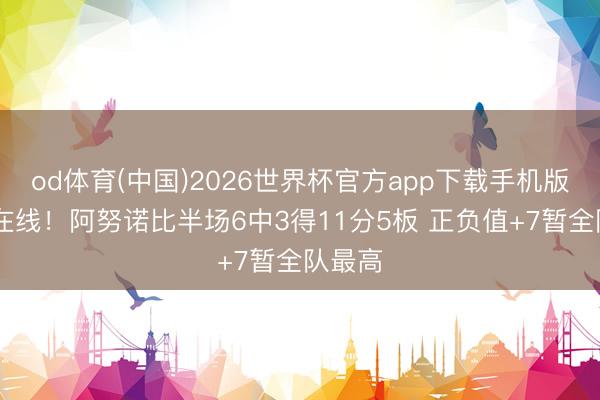 od体育(中国)2026世界杯官方app下载手机版 攻防在线！阿努诺比半场6中3得11分5板 正负值+7暂全队最高
