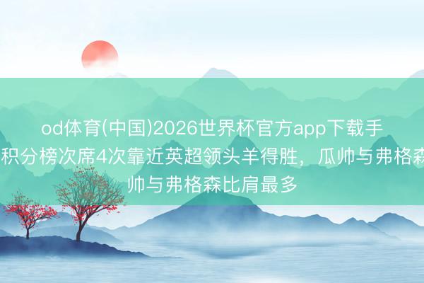 od体育(中国)2026世界杯官方app下载手机版 算作积分榜次席4次靠近英超领头羊得胜，瓜帅与弗格森比肩最多