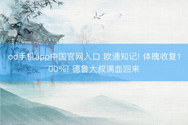 od手机app中国官网入口 欧通知记! 体魄收复100%! 德鲁大叔满血回来